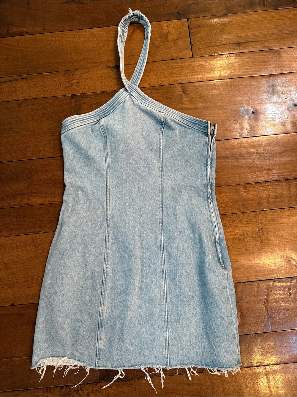 GRLFRND Light Blue Denim One-Shoulder Mini Dress